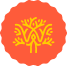 A yellow tree-like design with branching lines is centered on an orange circular background with a scalloped edge, reminiscent of the vibrant artistry found at Mosaic at Westside.